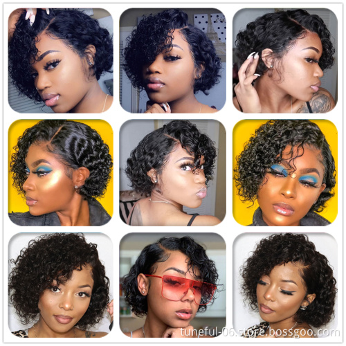 Perruque Pixie Cut Wig Human Hair Curly Bob Short Pixie Cut Lace Wig Bleached Knots Lace Frontal 13x4 Pixie Wig With Baby Hair